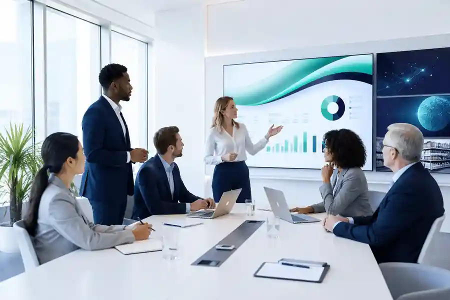 Integrated solutions overview for COMTASK showing connected business capabilities and solution ecosystems
