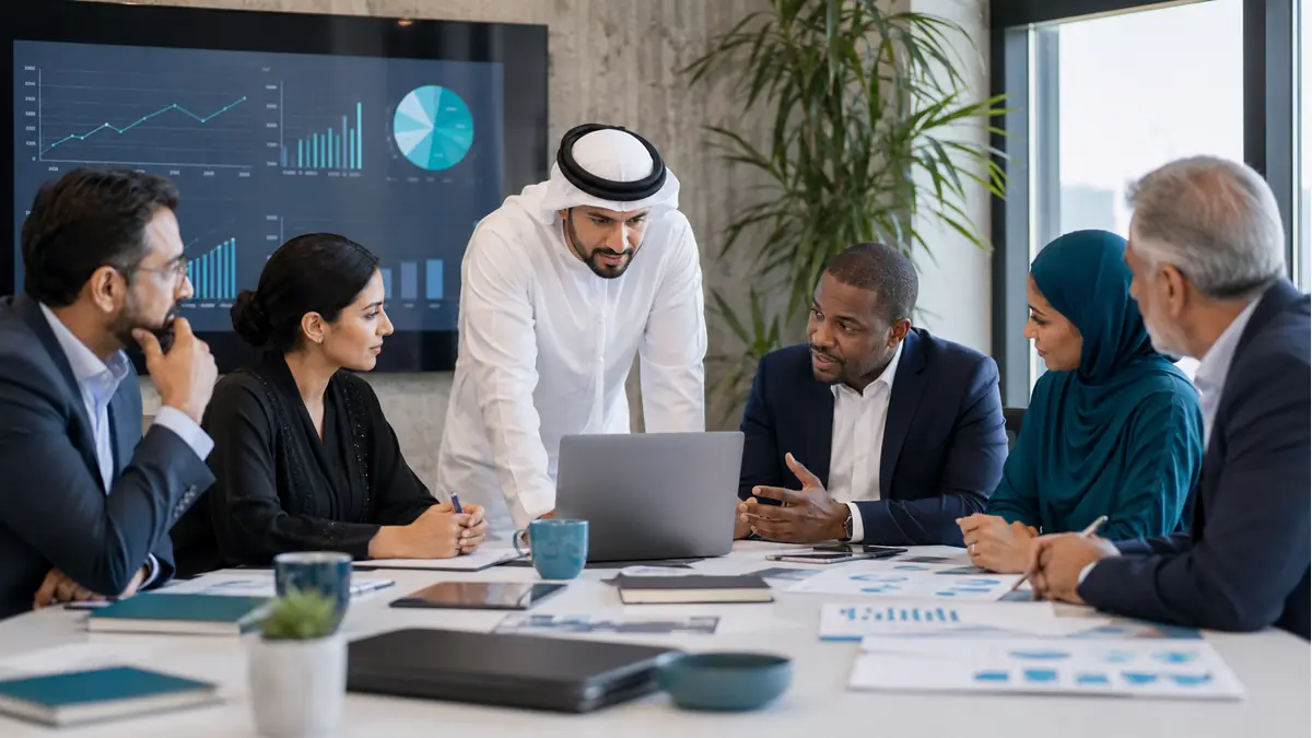 Illustrative business team reviewing a transformation roadmap